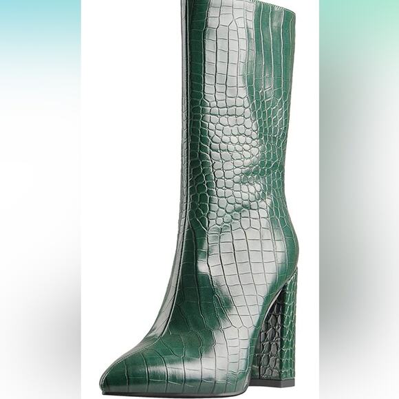 Lishan Women's Green Faux Croc Embossed Side Zip Ankle Boots Size EU41 - Picture 4 of 10